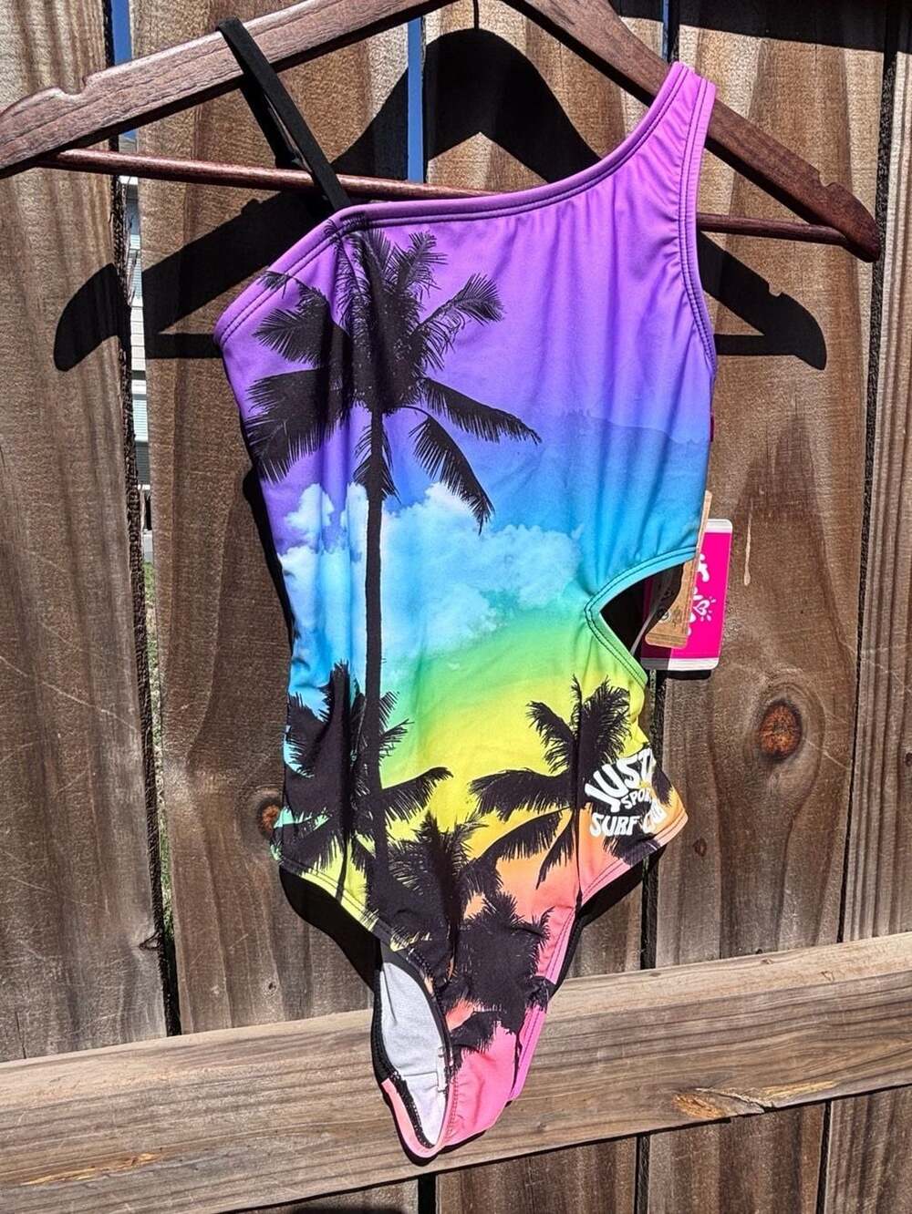 Justice‎ One Piece Swimsuit Girls 10 Multicolor New Palm Tree Cutout Surf Club